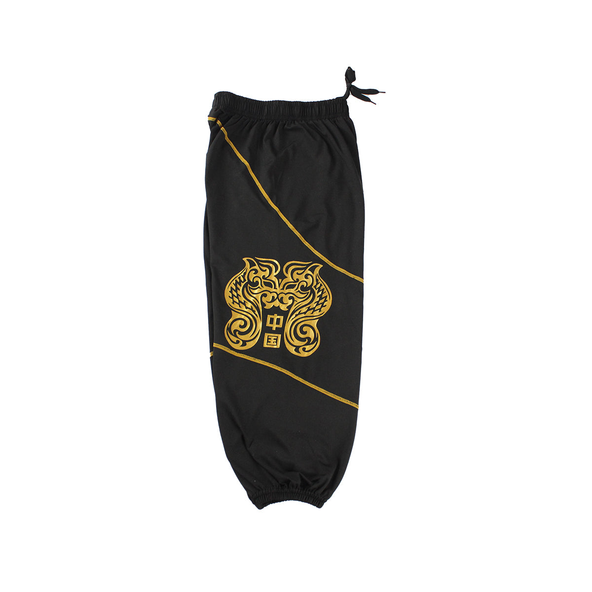 Wushu Black Microfibre Training Pants - Black/Gold