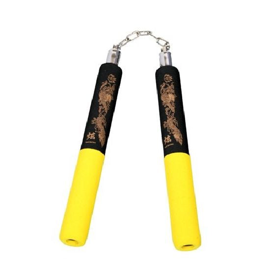 NR-031: Foam Nunchaku with Metal B/Bearing. Yellow / Black Drago