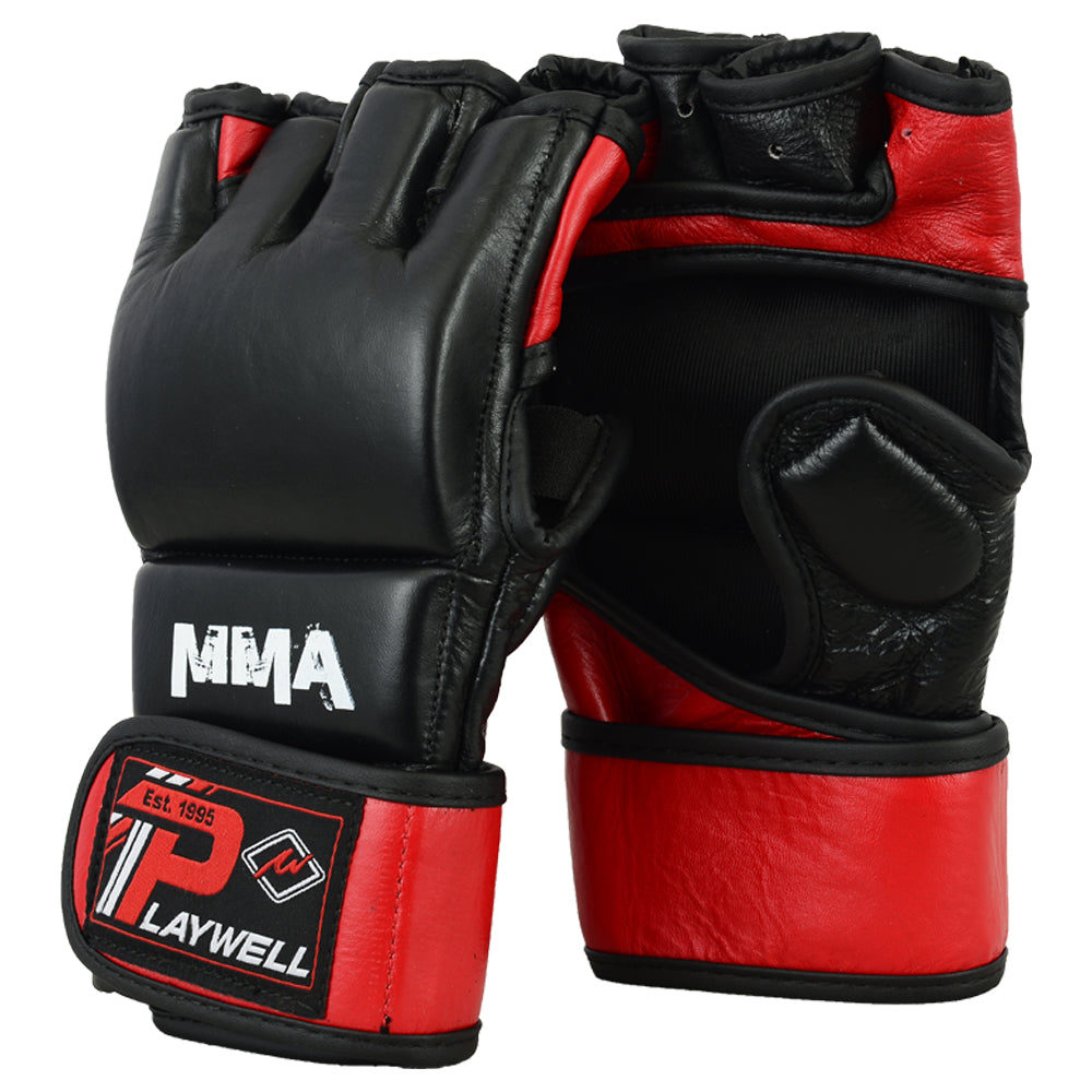 MMA Leather Elite Black/Red Grapling Fight Gloves
